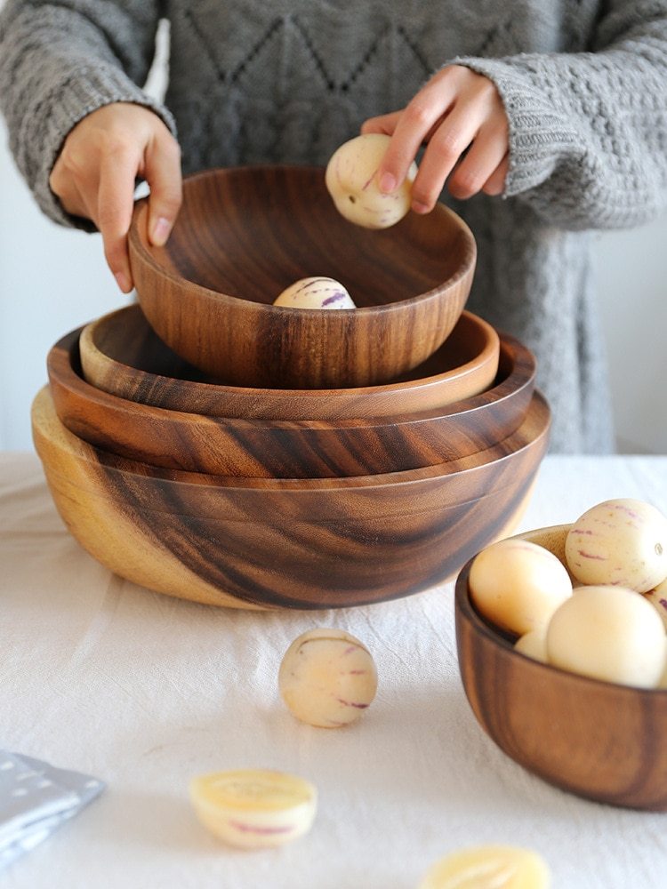 Elegant Acacia Wood Dining Bowl - Daily Ease Depot