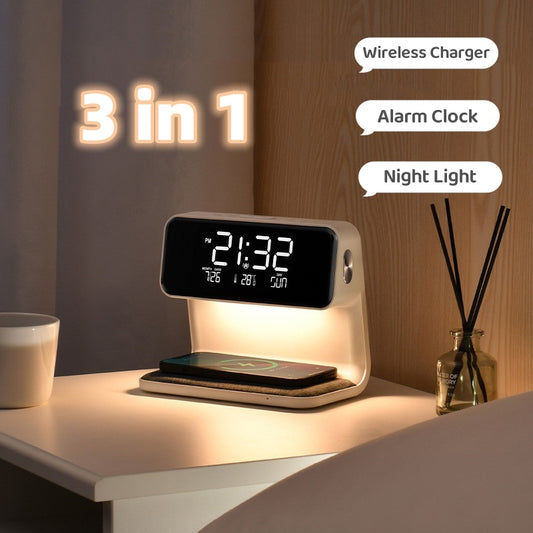 3-in-1 Bedside Lamp with Wireless Charging & Alarm Clock - Daily Ease Depot